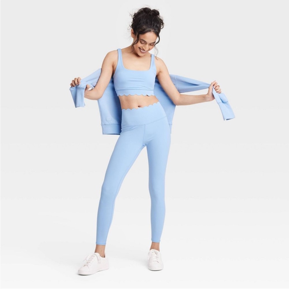 NEW JoyLab Blue Scalloped High-Rise 7/8 Leggings Size XL
